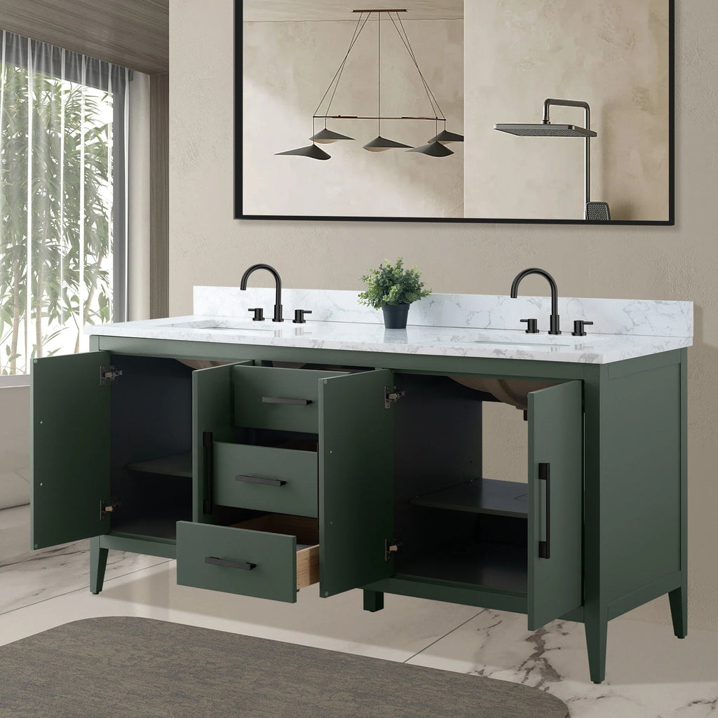 Mobile bagno Vanity Art 72 con doppio lavabo e piano in marmo composito