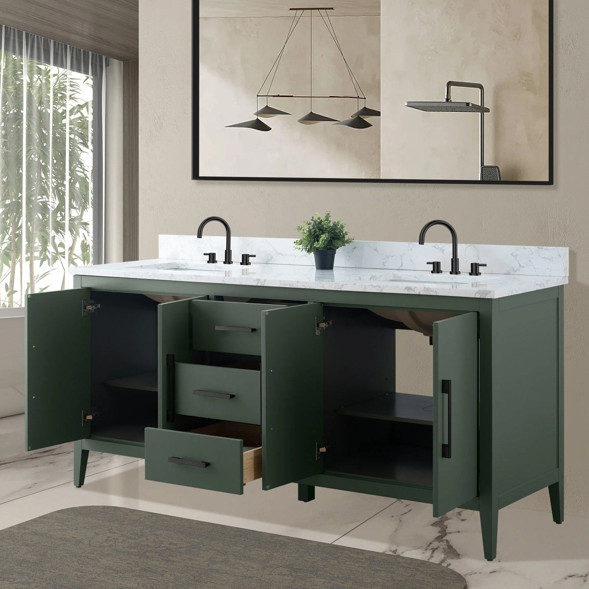 Mobile bagno Vanity Art 72 con doppio lavabo e piano in marmo composito