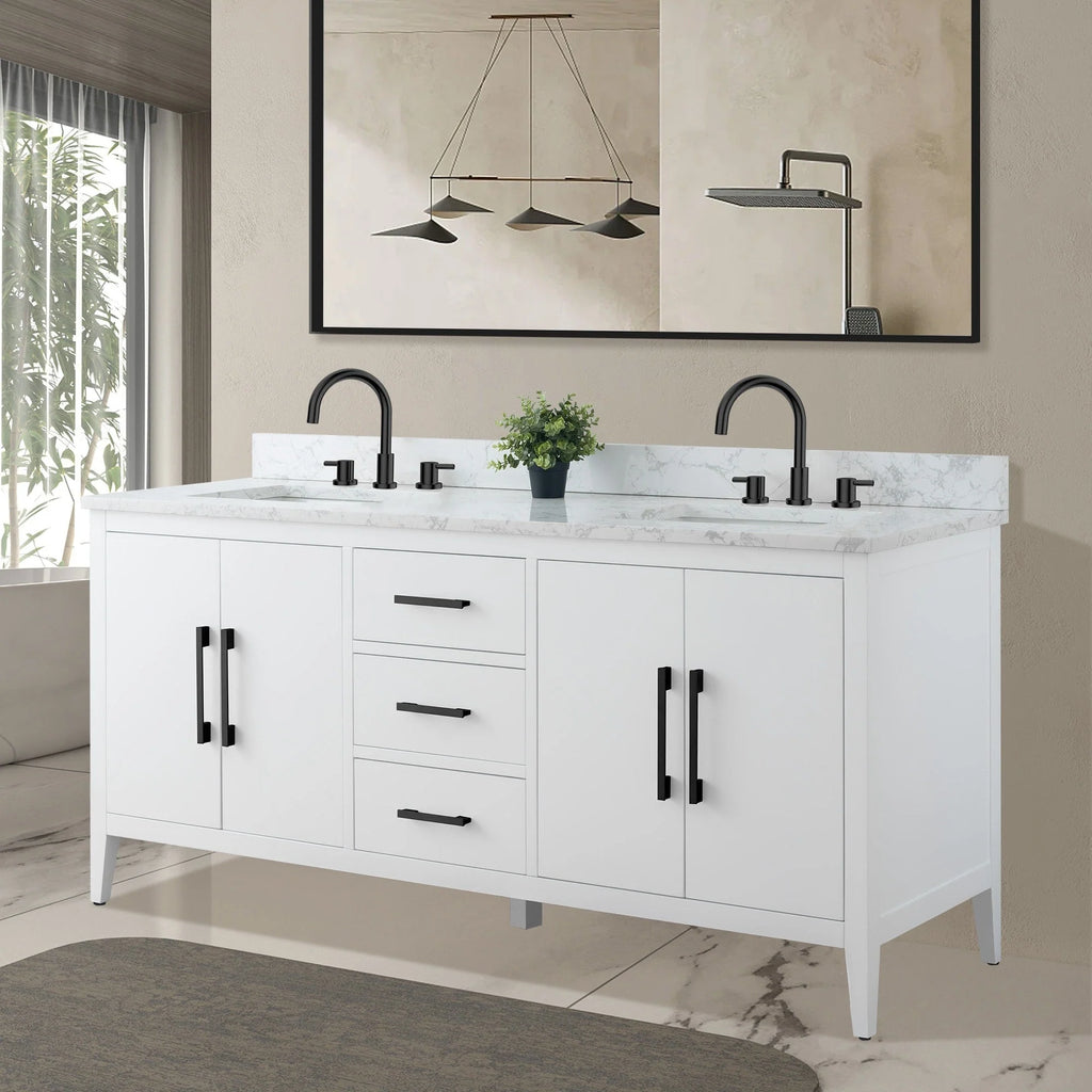 Mobile bagno Vanity Art 72 con doppio lavabo e piano in marmo composito