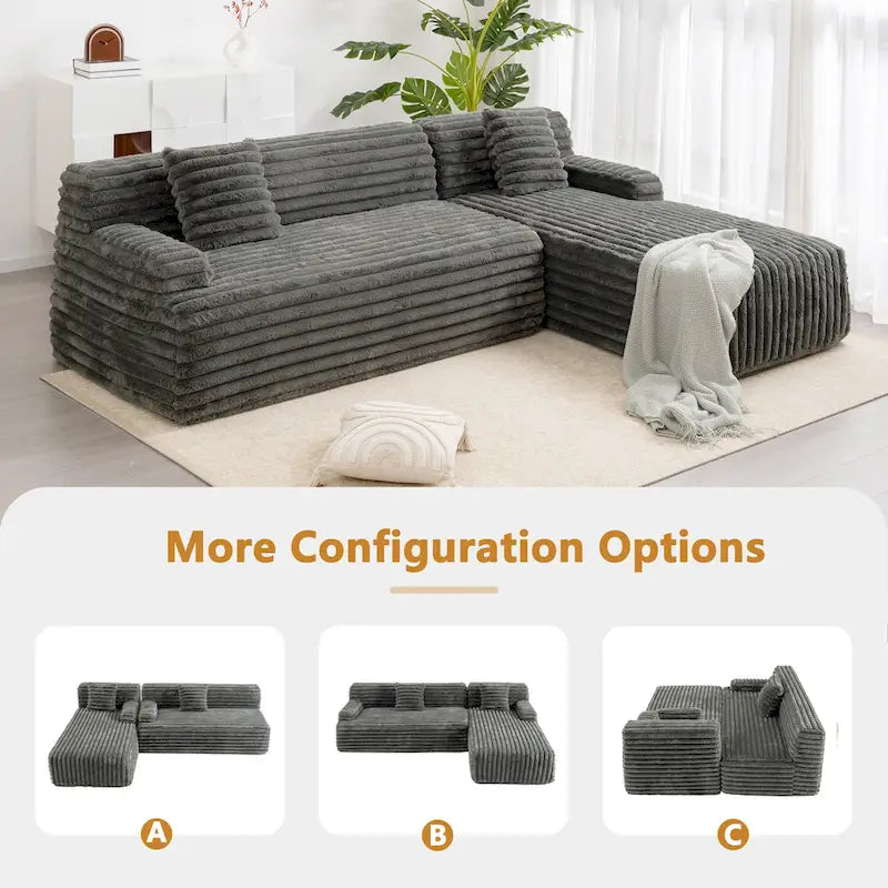 Sofá seccional Cloud, sofá moderno estofado com 2 almofadas decorativas, sofá de combinação livre, sofá seccional modular em forma de L