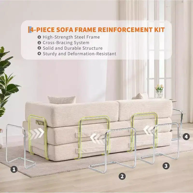 Sofá-cama convertível 5-em-1, sofá-cama modular de bombazina de 78.8 com estrutura robusta, futon multifunções para espaços pequenos, sala de estar e quarto de hóspedes