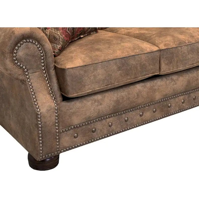 Sofá-cama estofado em tecido buckskin castanho rústico Rancho - 37 x 86 x 40