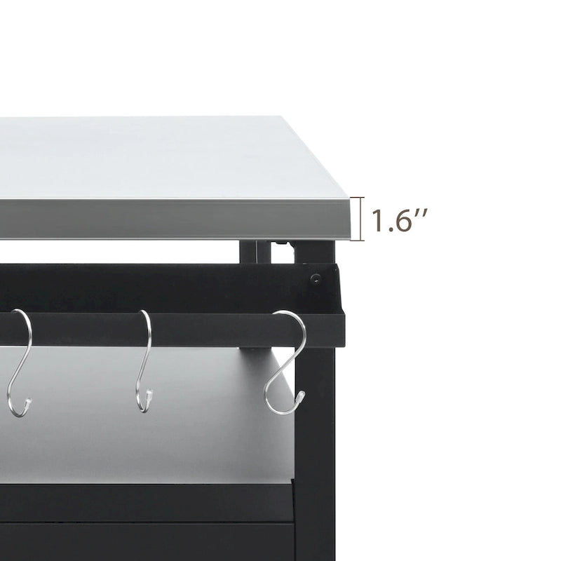 Ilha de cozinha exterior com tampo em aço inoxidável, mesa carrinho para grelhador em metal com armário de arrumação - N/A