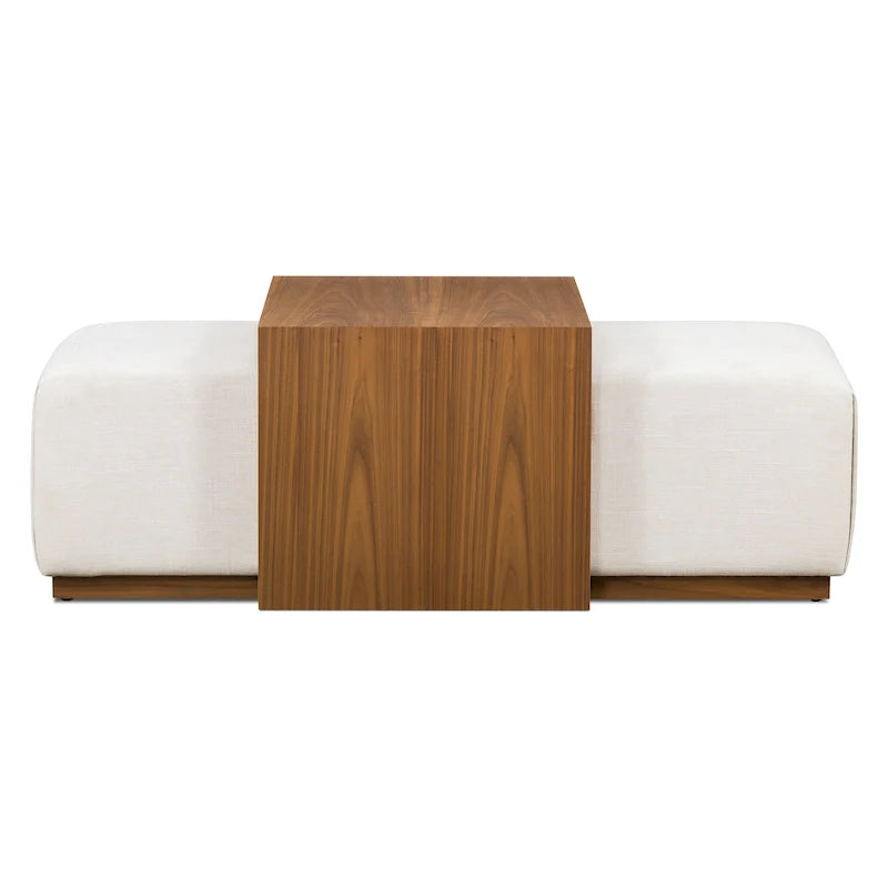 Poly & Bark Jarmo Ottoman with Adjustable Walnut Table - Full Grain Genuine Italian Leather