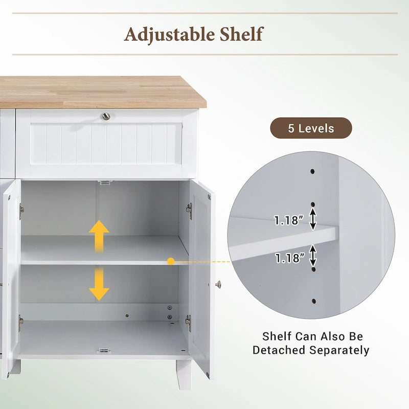 Conjunto de ilha de cozinha TOPMAX com aba rebatível e 2 lugares, conjunto de mesa de jantar com prateleira ajustável, gavetas e toalheiro
