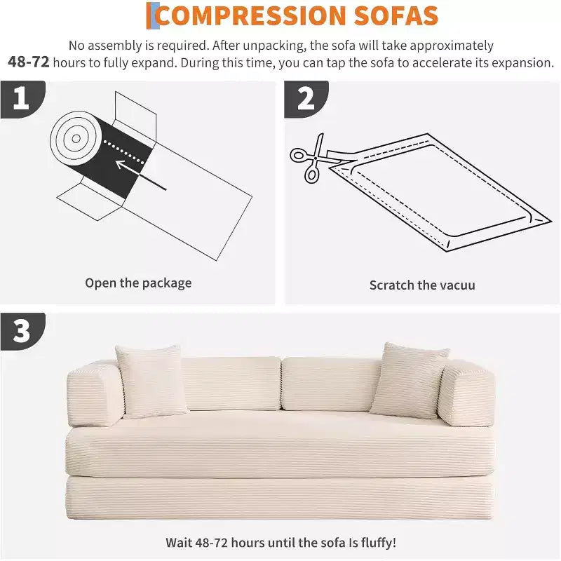 Sofá-cama convertível 5-em-1, sofá-cama modular de bombazina de 78.8 com estrutura robusta, futon multifunções para espaços pequenos, sala de estar e quarto de hóspedes