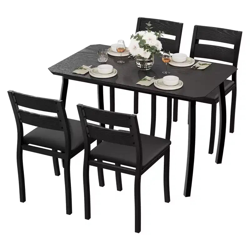5 Piece Metal Frame Kitchen Table and Chair Set, with Chamfer Design