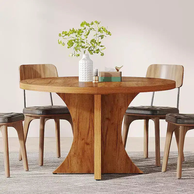 Table à manger ronde Lantine de 47,24 pouces pour 4 à 6 personnes, table de cuisine de style campagne avec pied central, petite table de repas pour salle à manger ou salon, marron