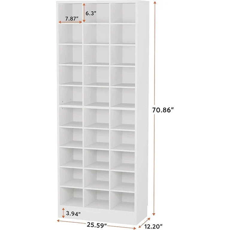 Scarpiera alta da 30 paia, scaffale portascarpe in legno bianco a 10 ripiani per guardaroba e ingresso - 10 ripiani