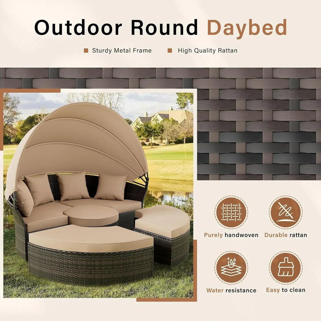 Conjunto de 4/5 peças para convívio no exterior Nuon, conjunto de espreguiçadeira de vime com cobertura, da Havenside Home