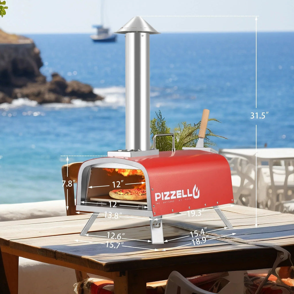 Forno de pizza exterior multicombustível, máquina de pizza de pedra com queimador a gás e caixa para lenha - 12 polegadas