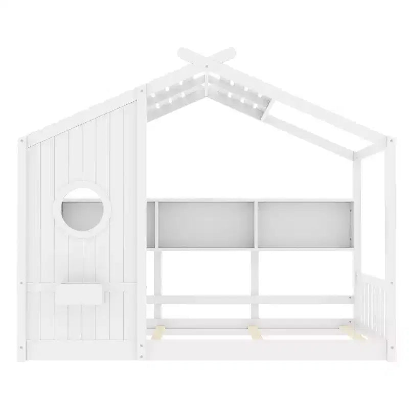Estrutura de cama de plataforma para crianças de tamanho individual/duplo, cama de chão Montessori infantil, cama casinha de brincar com prateleira de arrumação - ModernLuxe