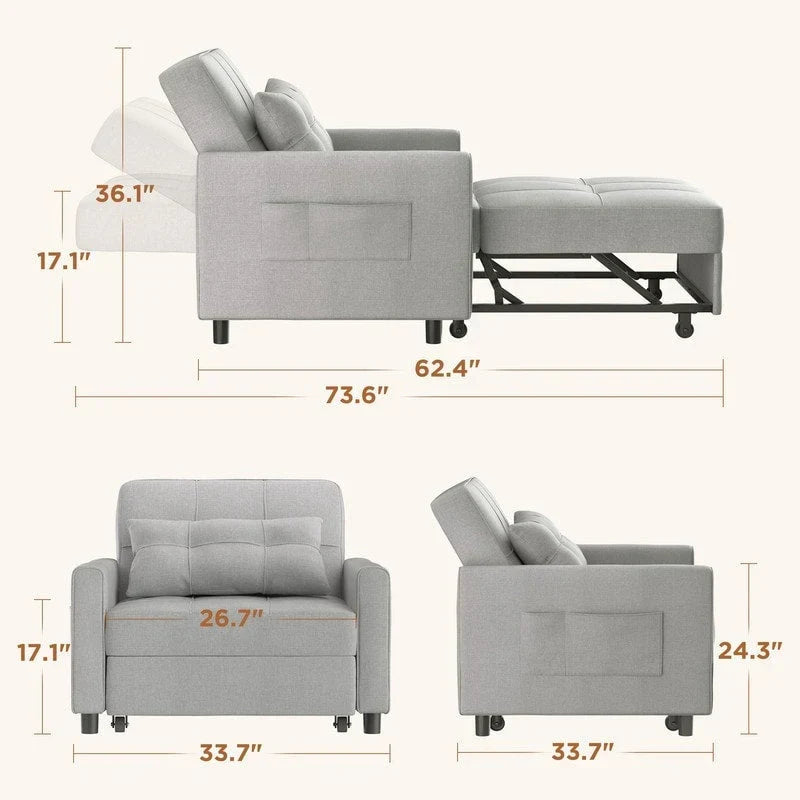 Sofá-cama ajustável 3 em 1, sofá-cadeira extraível, cama dobrável convertível para a sala de estar
