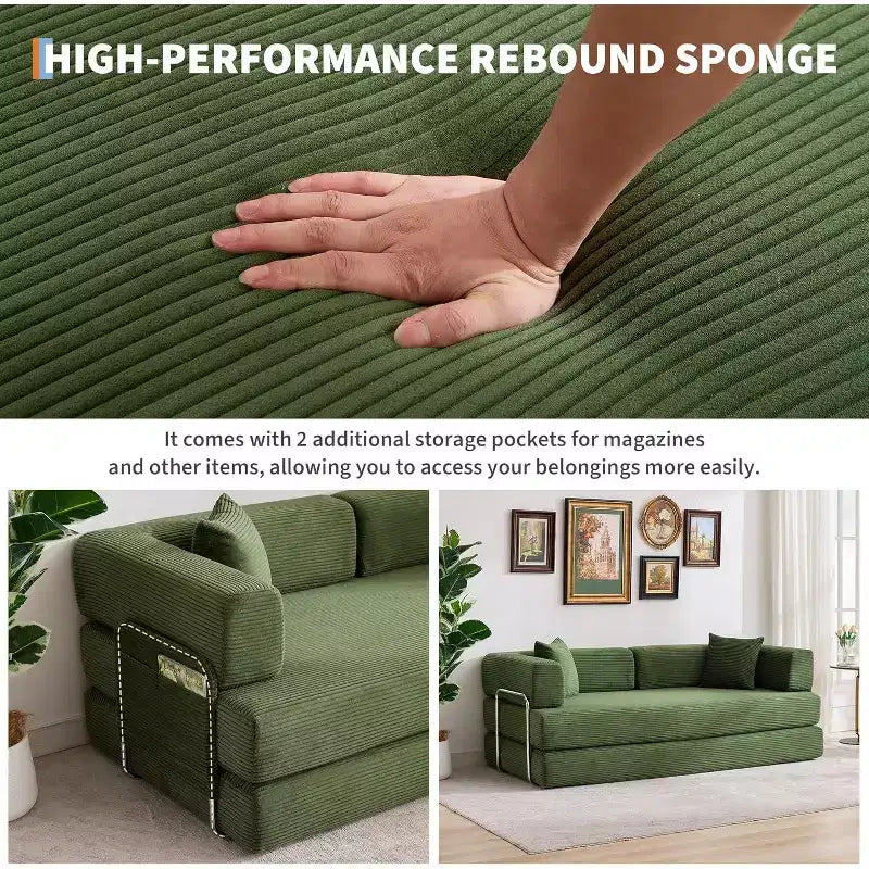 Sofá-cama convertível 5-em-1, sofá-cama modular de bombazina de 78.8 com estrutura robusta, futon multifunções para espaços pequenos, sala de estar e quarto de hóspedes