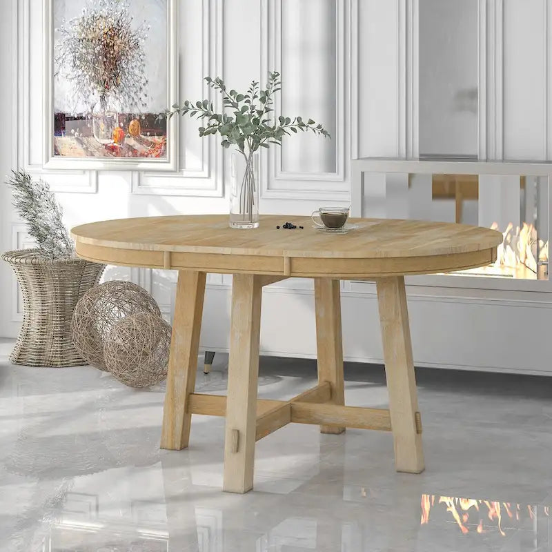 Runder ausziehbarer Esstisch im Landhausstil mit 16-Zoll-Einlegeplatte aus Holz