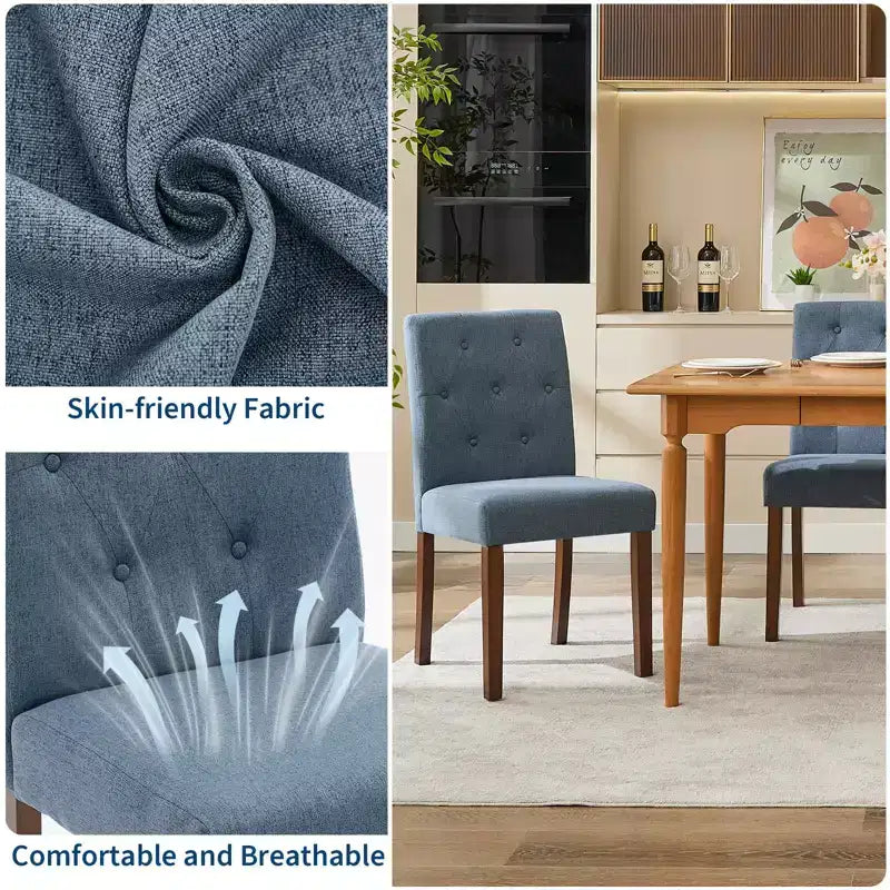 Parsons-Esszimmerstühle mit Knopfheftung, Set aus 6/4 Stück – gepolsterte Küchenstühle aus Stoff mit Holzbeinen und gepolsterten Sitzen – moderner Stil