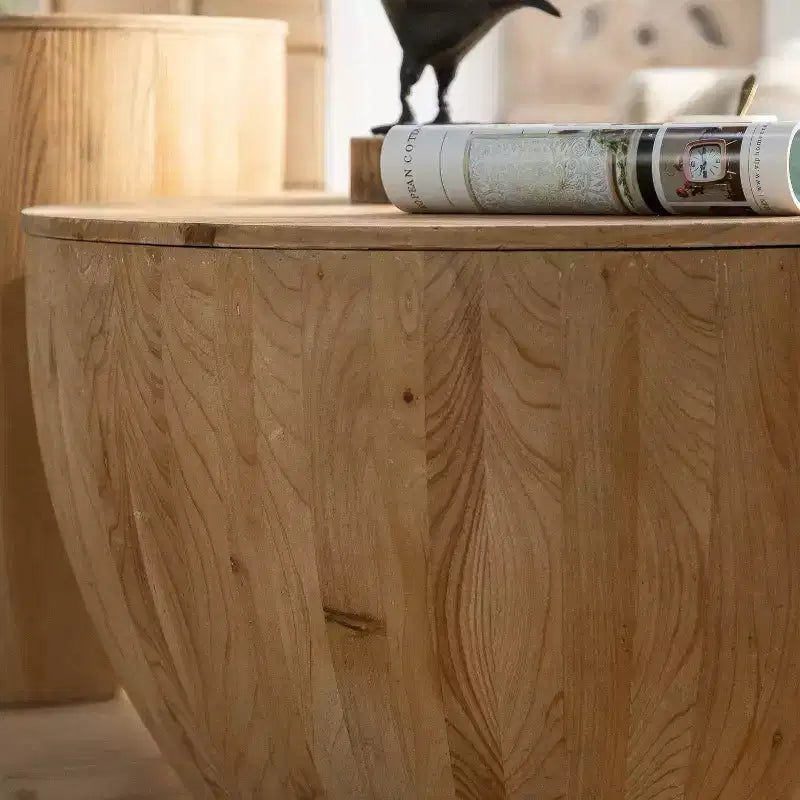 Mesa de centro redonda de estilo retro com arrumação, feita de madeira, adequada para sala de estar, sala de jantar ou escritório.