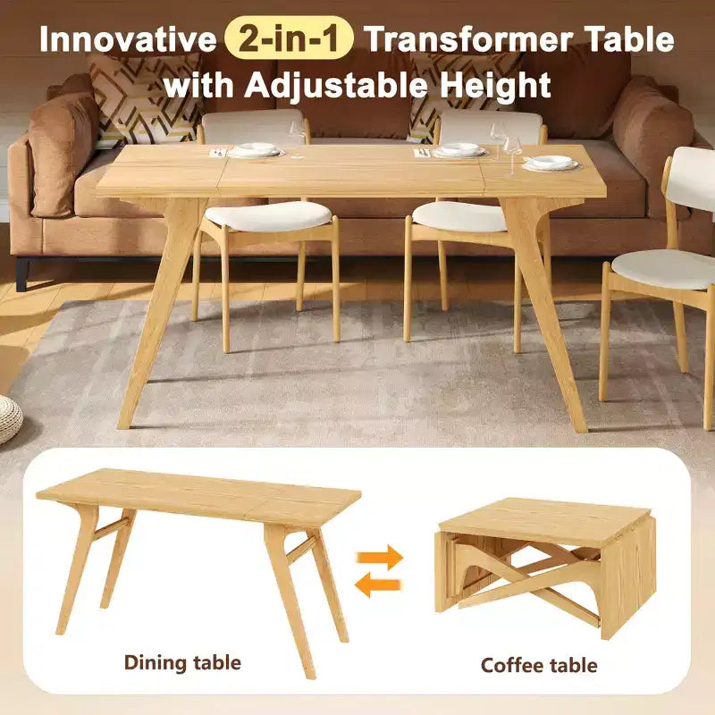 Table basse 2-en-1, table à manger extensible, table à hauteur réglable pour la maison et le bureau, gain de place - ModernLuxe