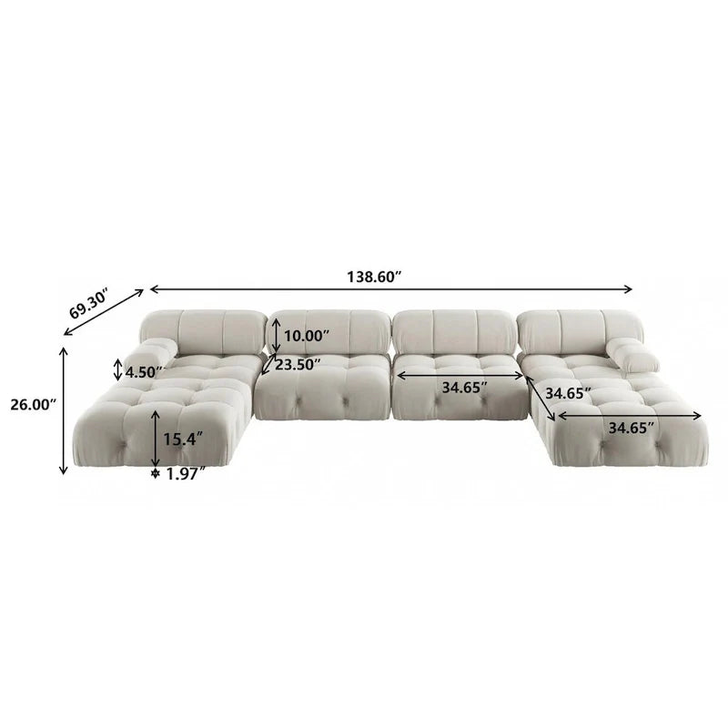 Canapé modulaire convertible 138, canapés en velours minimalistes en U
