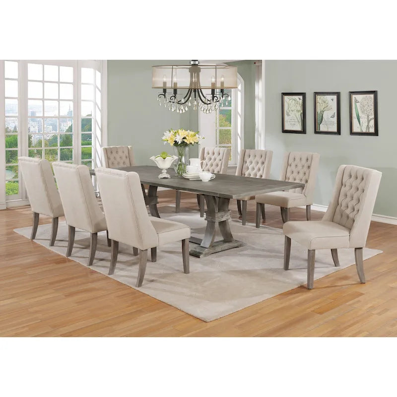 Set da pranzo rustico grigio allungabile Best Quality Furniture da 9 pezzi