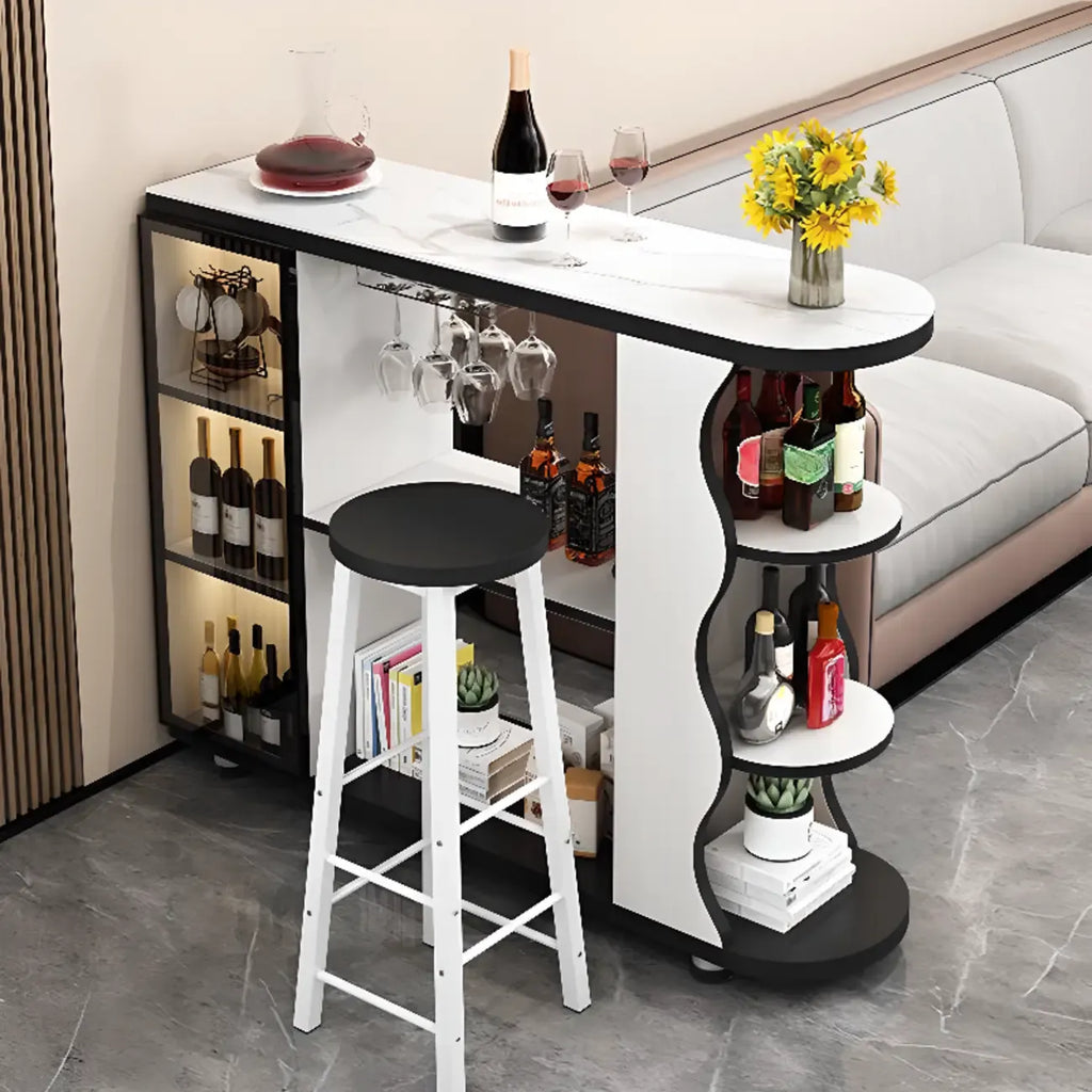Table de bar moderne de forme libre avec plateau en pierre et rangement pour bars à domicile