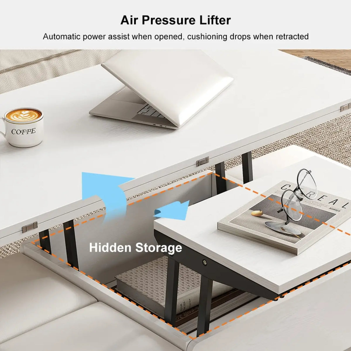 Foldable Lift-Top Coffee Table with 4 Stools & Storage