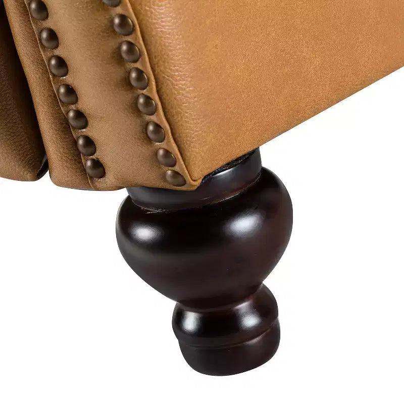 Conjunto de 2 cadeirões reclináveis Elisabete modernos, de costas altas, em pele genuína, com acabamento vintage de tachas, para sala de estar e quarto| ART OF LIVING DESIGNS