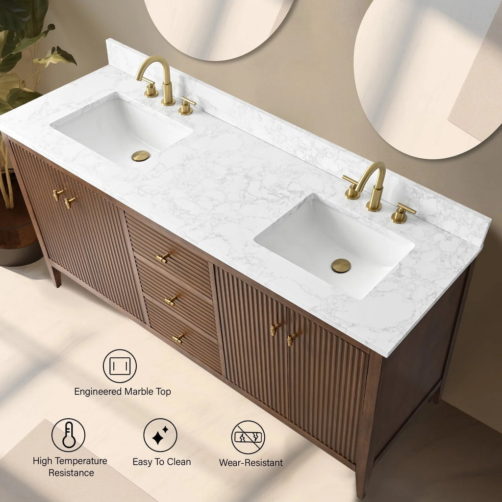 Mobile bagno Vanity Art 72 con doppio lavabo e piano in marmo composito