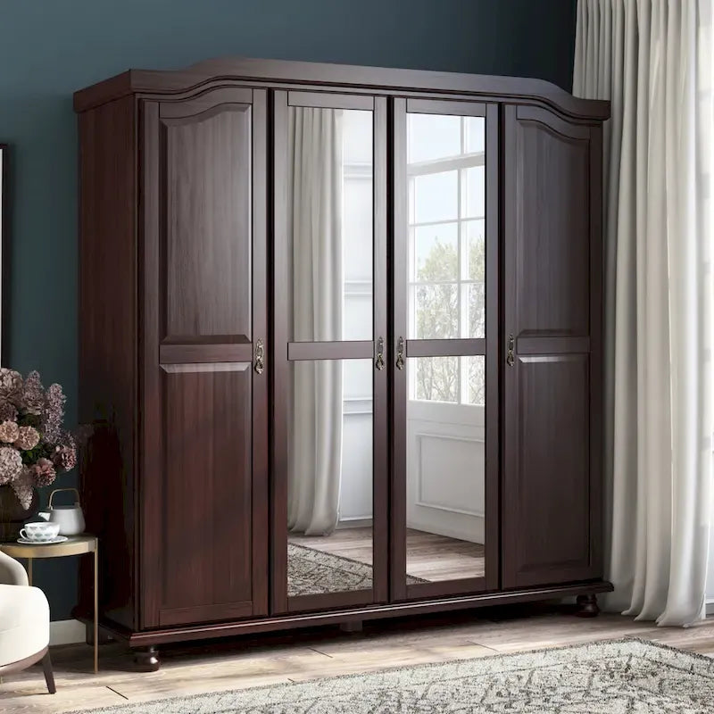 Guarda-roupa de 4 portas Kyle da Palace Imports, 100% em madeira maciça, com portas de madeira maciça ou espelhadas