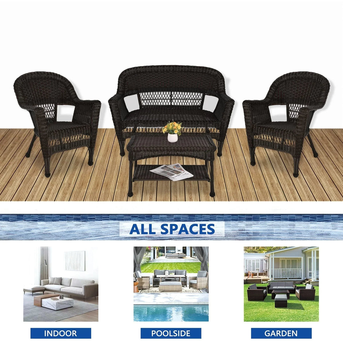 Set da conversazione da patio in vimini, 4 pezzi