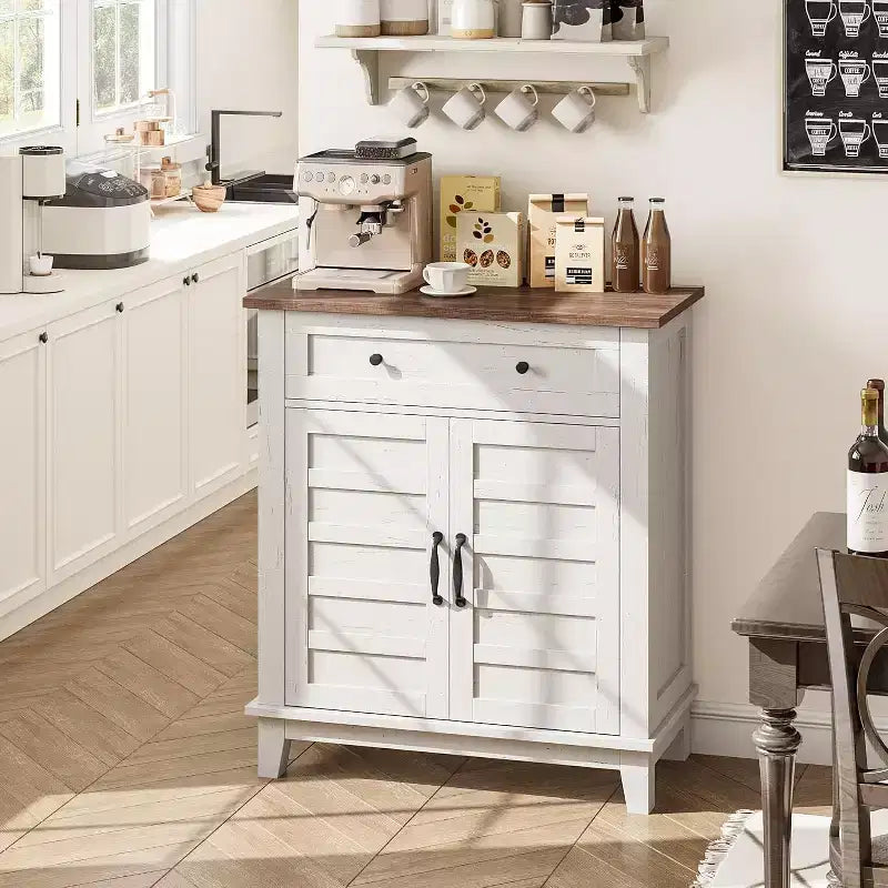 Rustikaler 80-cm-Stauraumschrank mit Lamellentüren, 3-fach höhenverstellbar, Doppeltürenschrank für Küche, Esszimmer und Homeoffice