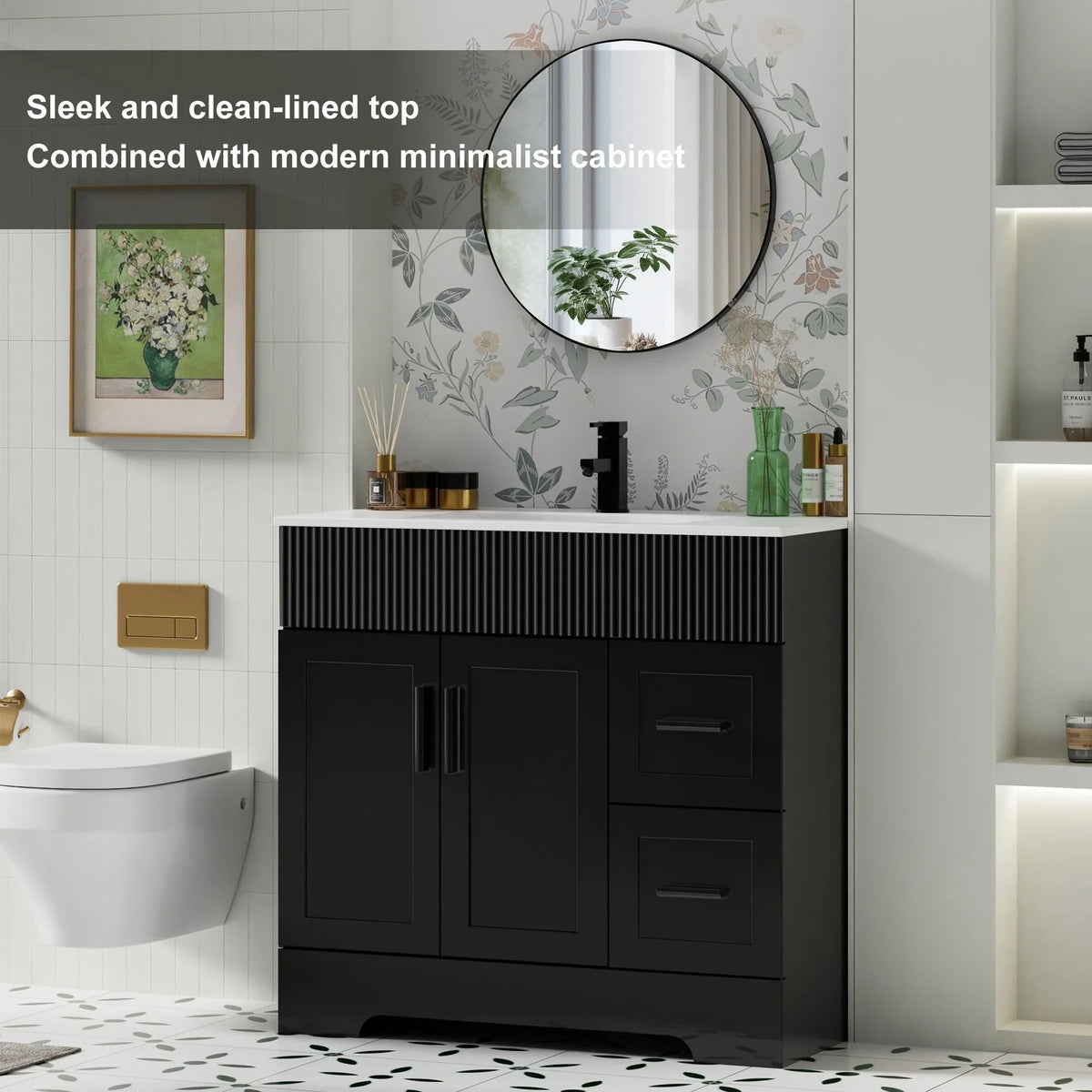 Wavy Line 30/36/48 Bathroom Vanity Set with Sink & Faucet