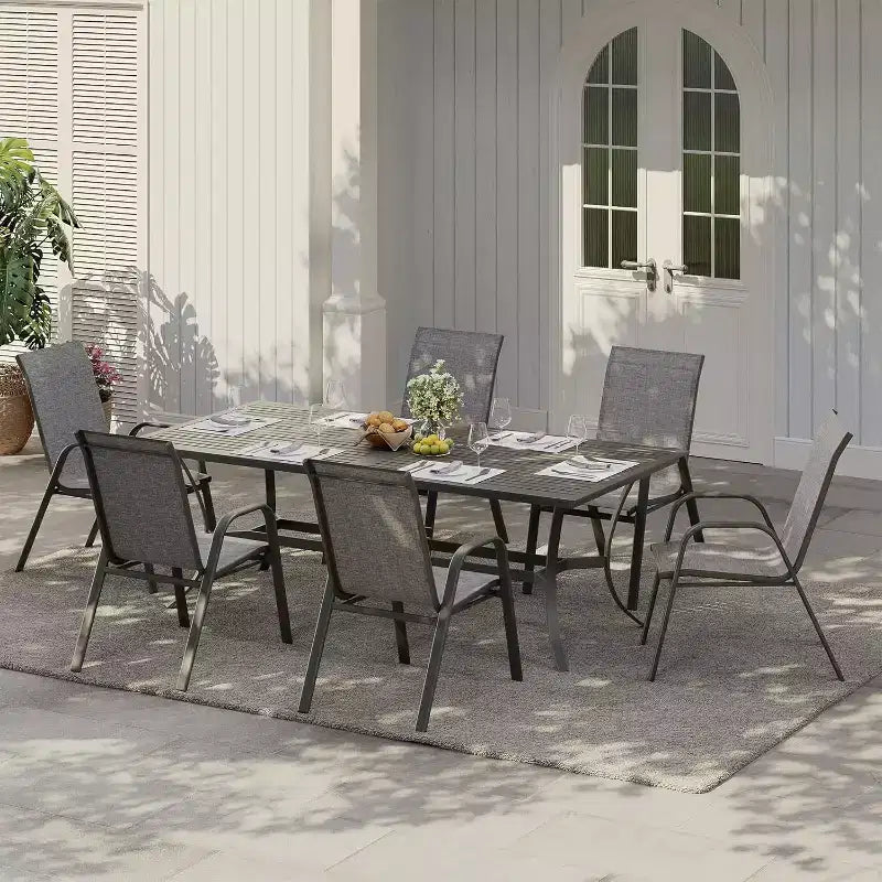 Terrasstoelen, stapelbare buiteneetkamerstoelen, set van 4/6, lichtgewicht weerbestendige textilene tuinstoelen met armleuningen voor achtertuin en zwembadterras