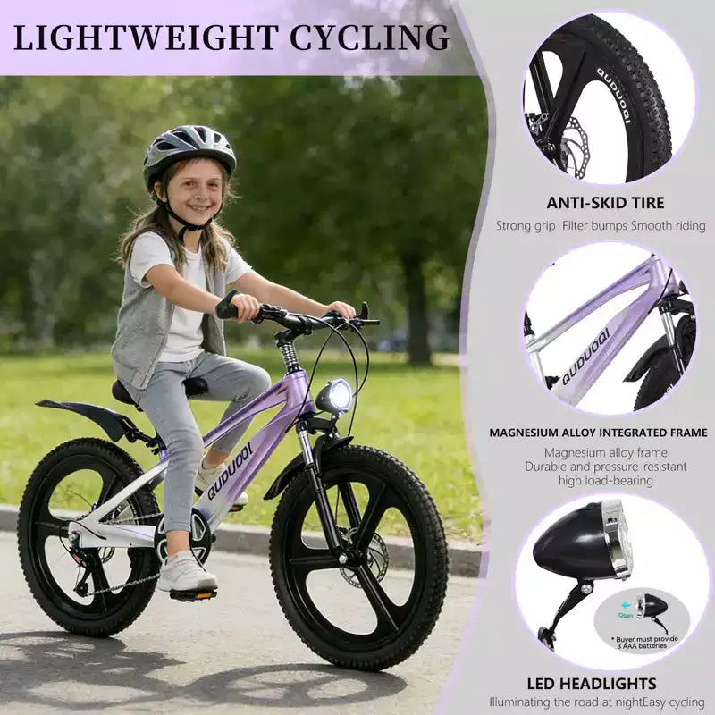 Mountain bike per bambini NAYSAYE da 20 pollici con trasmissione a 7 velocità e telaio in lega di magnesio, per bambini e bambine dagli 8 ai 12 anni, 57.09*21.65*29.92