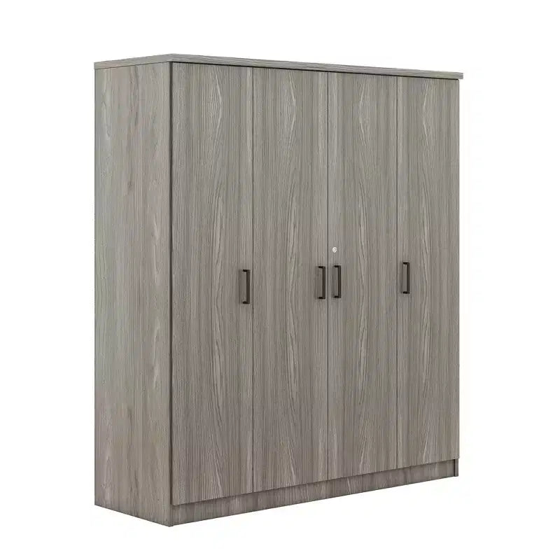 Guarda-roupa de madeira com 4 portas, varão para cabides, 1 gaveta e prateleiras de arrumação