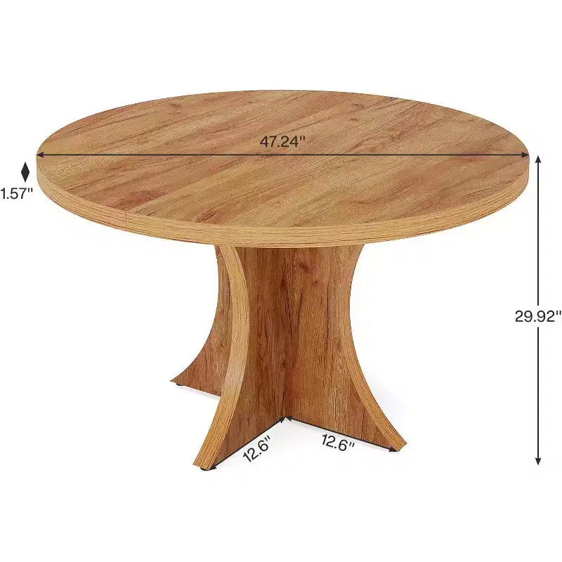 Table à manger ronde Lantine de 47,24 pouces pour 4 à 6 personnes, table de cuisine de style campagne avec pied central, petite table de repas pour salle à manger ou salon, marron