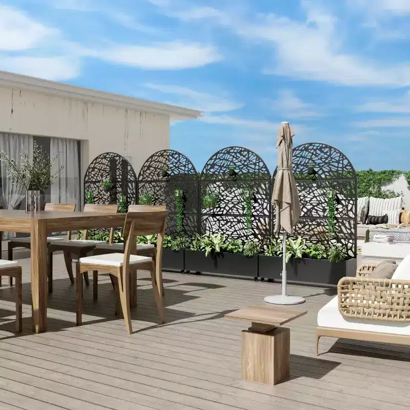 MAYEERTY floreira de ferro arqueada preta de 72x47 com treliça, conjunto de 3 peças, painel decorativo de jardim para pátio e varanda
