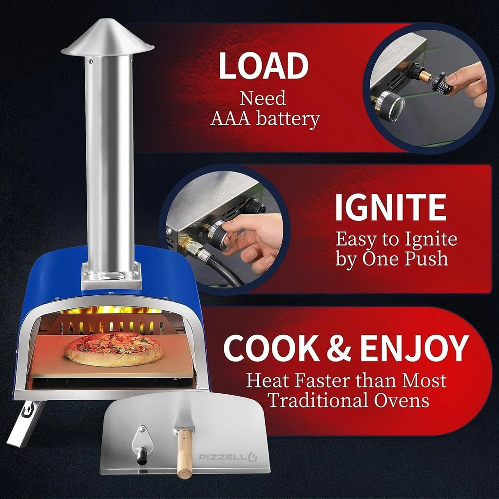 Forno de pizza exterior multicombustível, máquina de pizza de pedra com queimador a gás e caixa para lenha - 12 polegadas