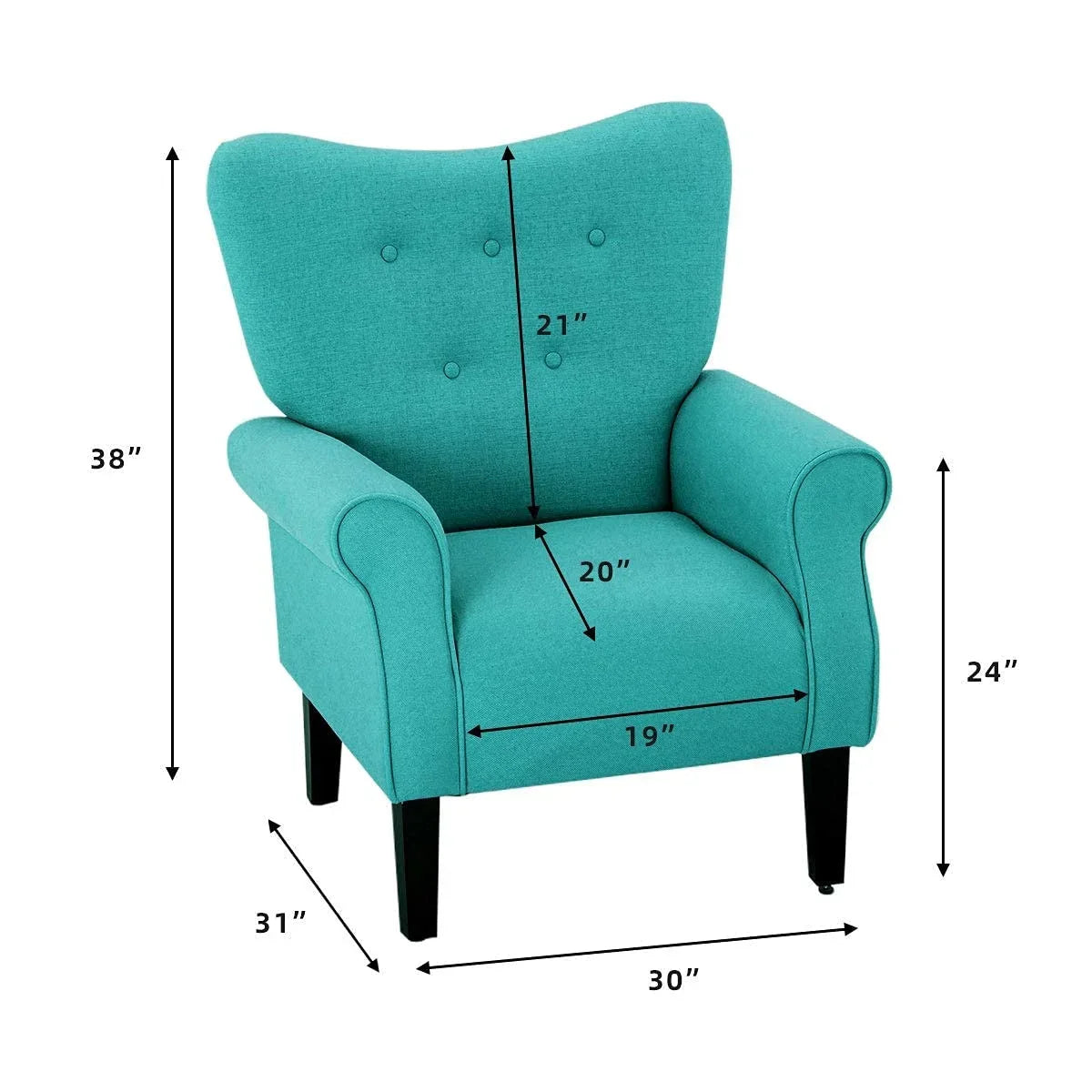 Fauteuil d’appoint moderne Erommy, fauteuil à dossier haut, canapé une place en tissu rembourré avec boutons et pieds en bois pour le salon