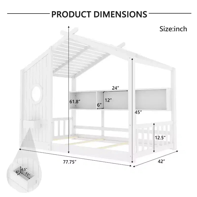 Estrutura de cama de plataforma para crianças de tamanho individual/duplo, cama de chão Montessori infantil, cama casinha de brincar com prateleira de arrumação - ModernLuxe