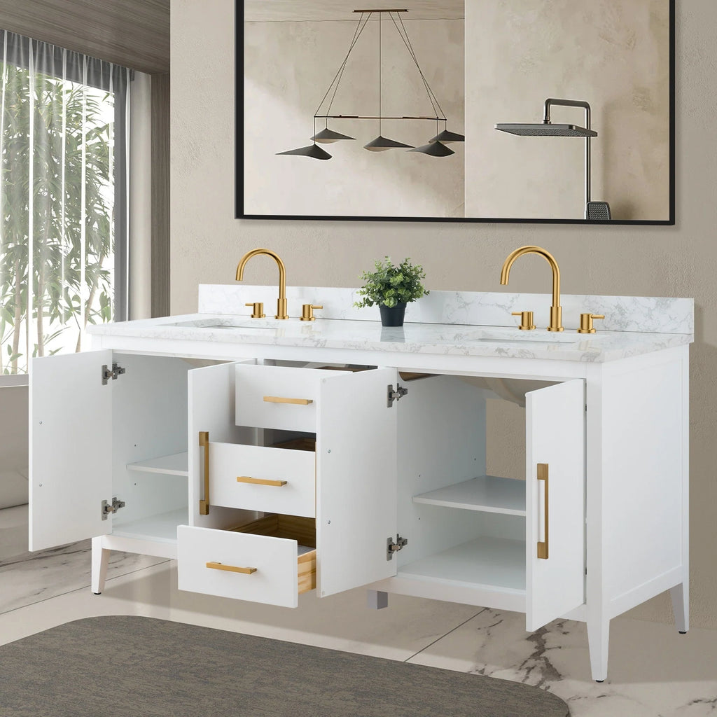 Mobile bagno Vanity Art 72 con doppio lavabo e piano in marmo composito