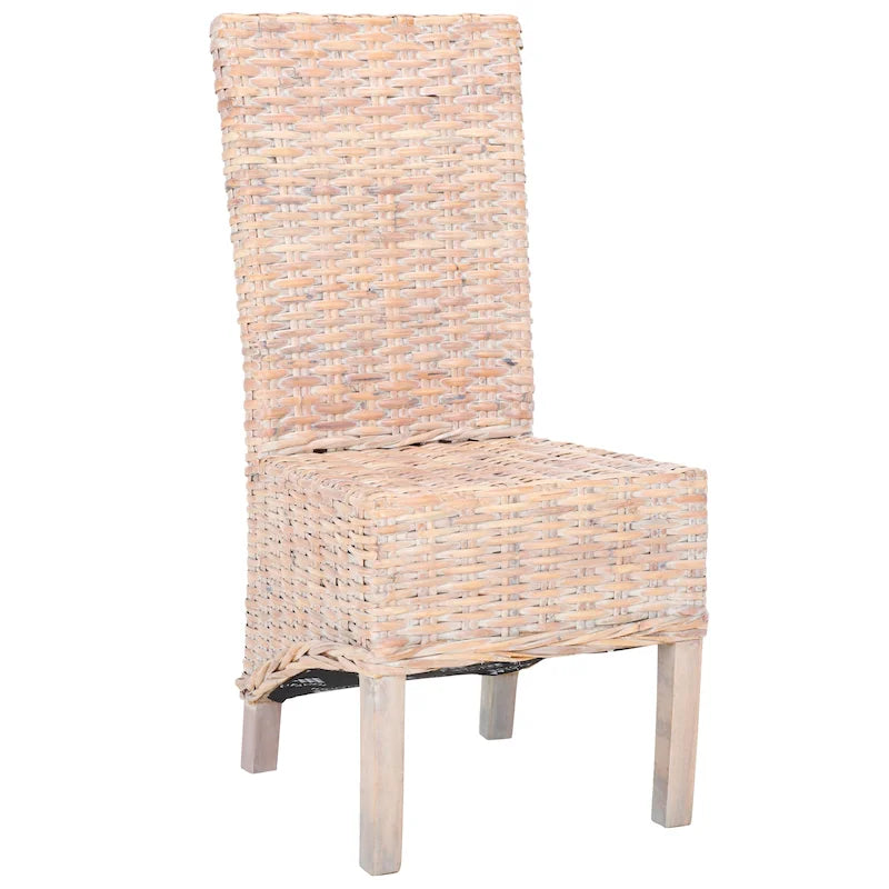 Set aus 2 Esszimmerstühlen aus natürlichem Flechtwerk, 19 B × 22 T × 41 H, Boho-Küstenstil