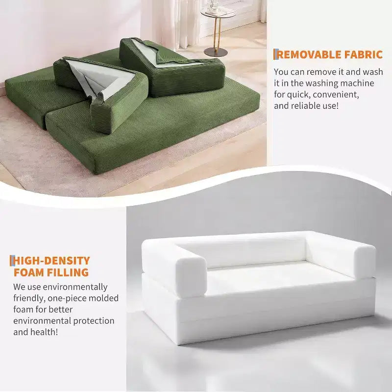Sofá-cama convertível 5-em-1, sofá-cama modular de bombazina de 78.8 com estrutura robusta, futon multifunções para espaços pequenos, sala de estar e quarto de hóspedes