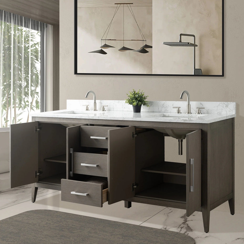 Mobile bagno Vanity Art 72 con doppio lavabo e piano in marmo composito