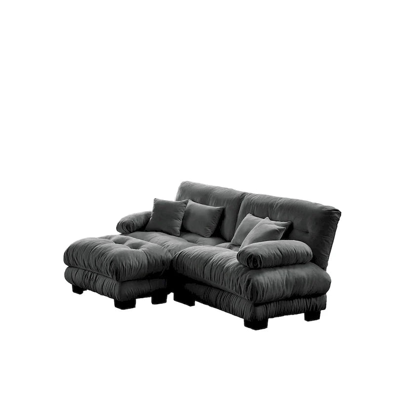L Shaped Loveseat Sofa Chenille Sectional Couch with Lumbar Pillows