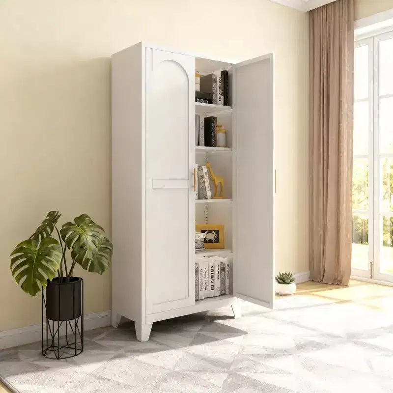 Armário de arrumação Homy Casa com 4 portas, painéis de cana e prateleiras ajustáveis para sala de estar, sala de jantar ou entrada, preto e natural