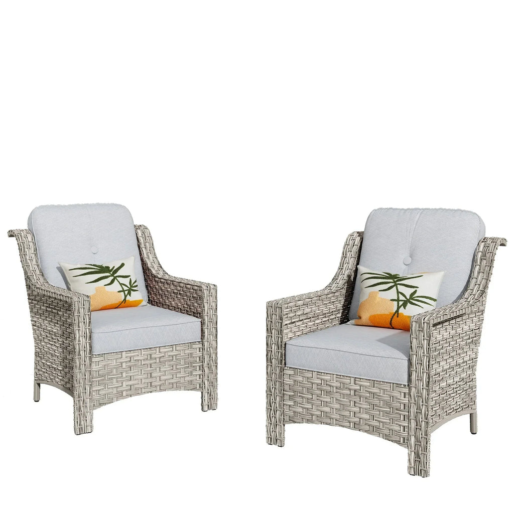 Conjunto de 2 cadeiras de exterior de encosto alto em vime e rotim para pátio HOOOWOOO
