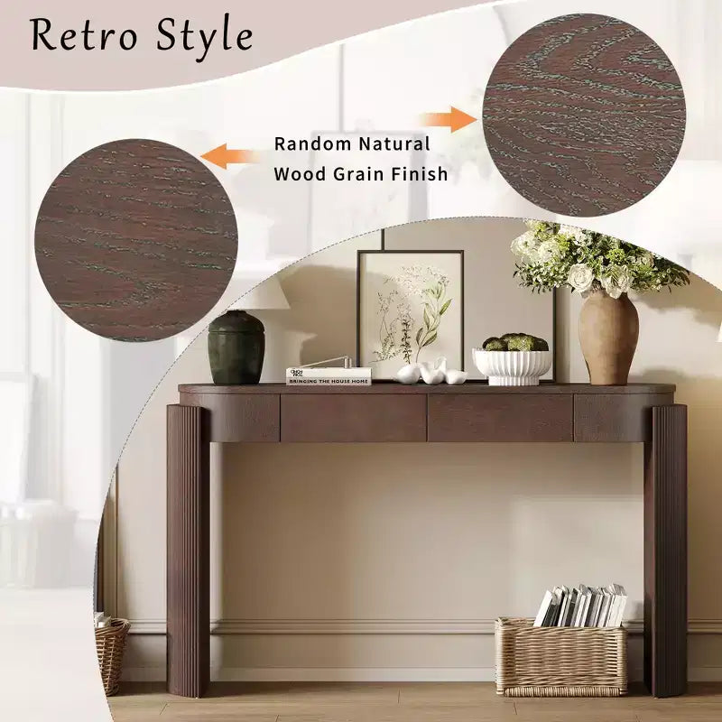 Mesa de consola moderna Merax com tampo oval e pernas curvas caneladas e duas gavetas ocultas
