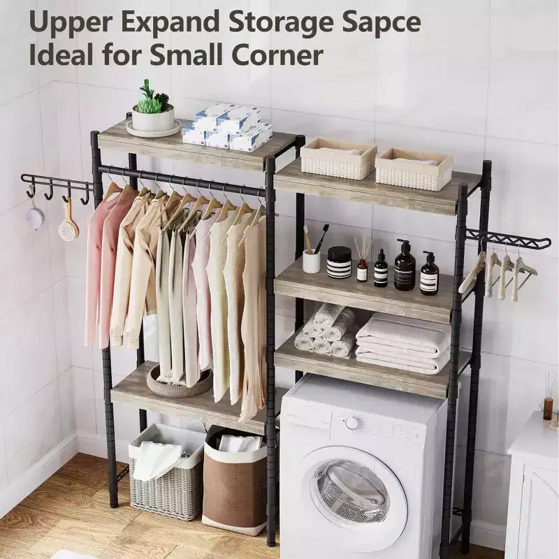 Étagère à placer au-dessus du lave-linge, étagère de rangement pour sèche-linge à 5 niveaux avec hauteur réglable, étagère de salle de bains peu encombrante pour la salle de bains et la buanderie