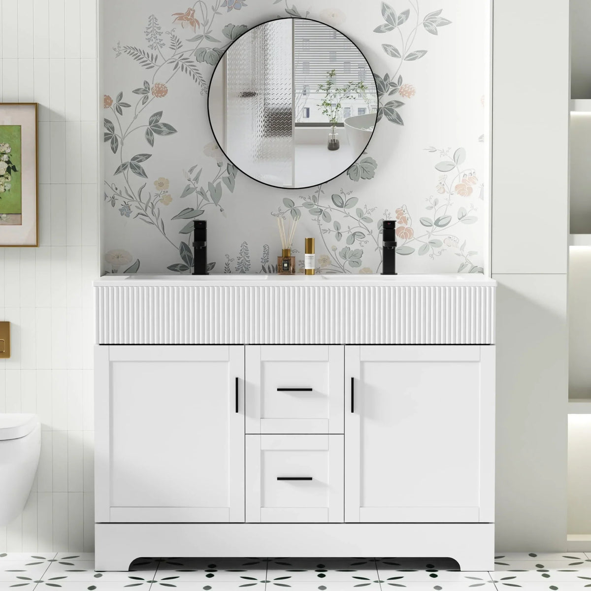 Wavy Line 30/36/48 Bathroom Vanity Set with Sink & Faucet